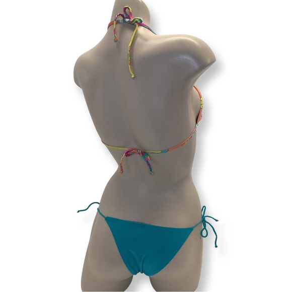 Recco Size Medium Brazilian Floral Yellow and Teal Side Tie Bikini Set. New - Picture 2 of 2